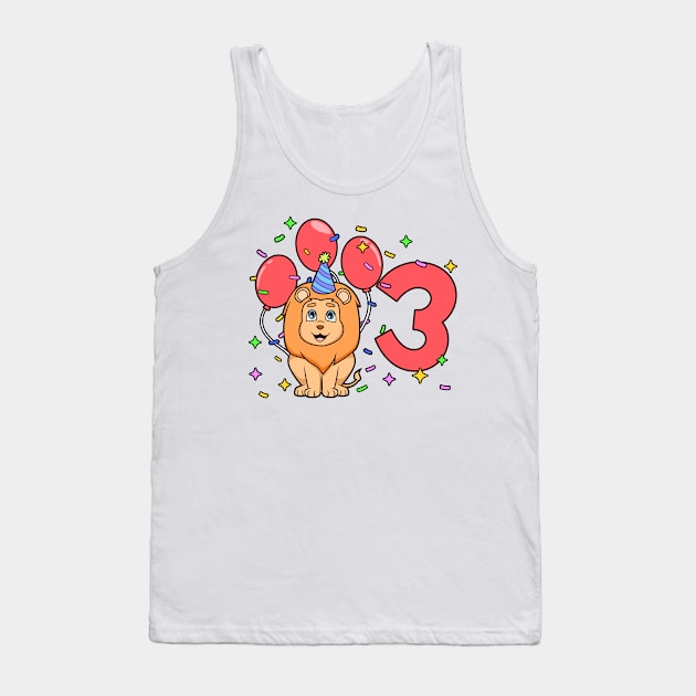 I am 3 with lion - kids birthday 3 years old Tank Top by Modern Medieval Design